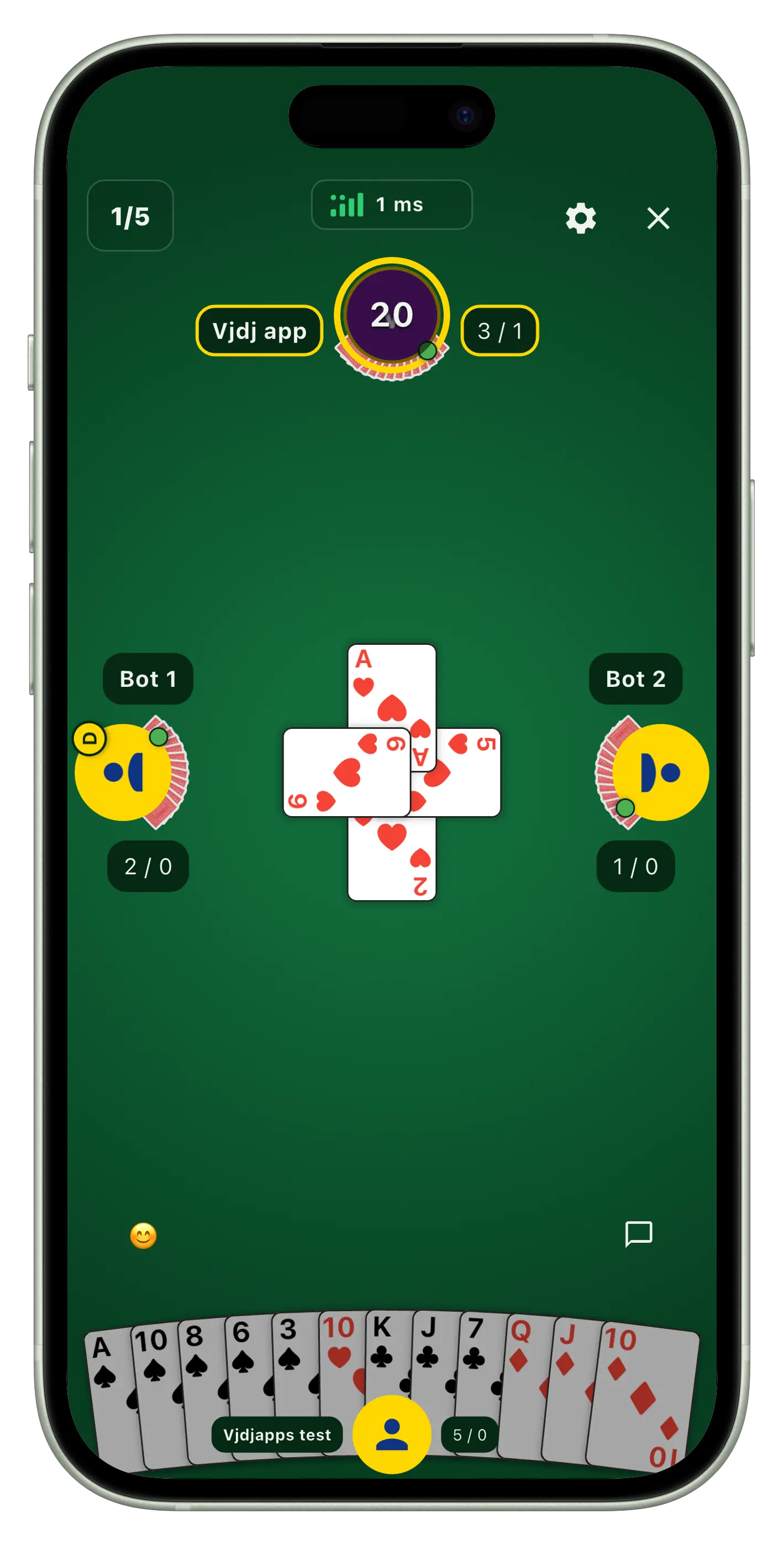 Live Callbreak gameplay with cards on the table