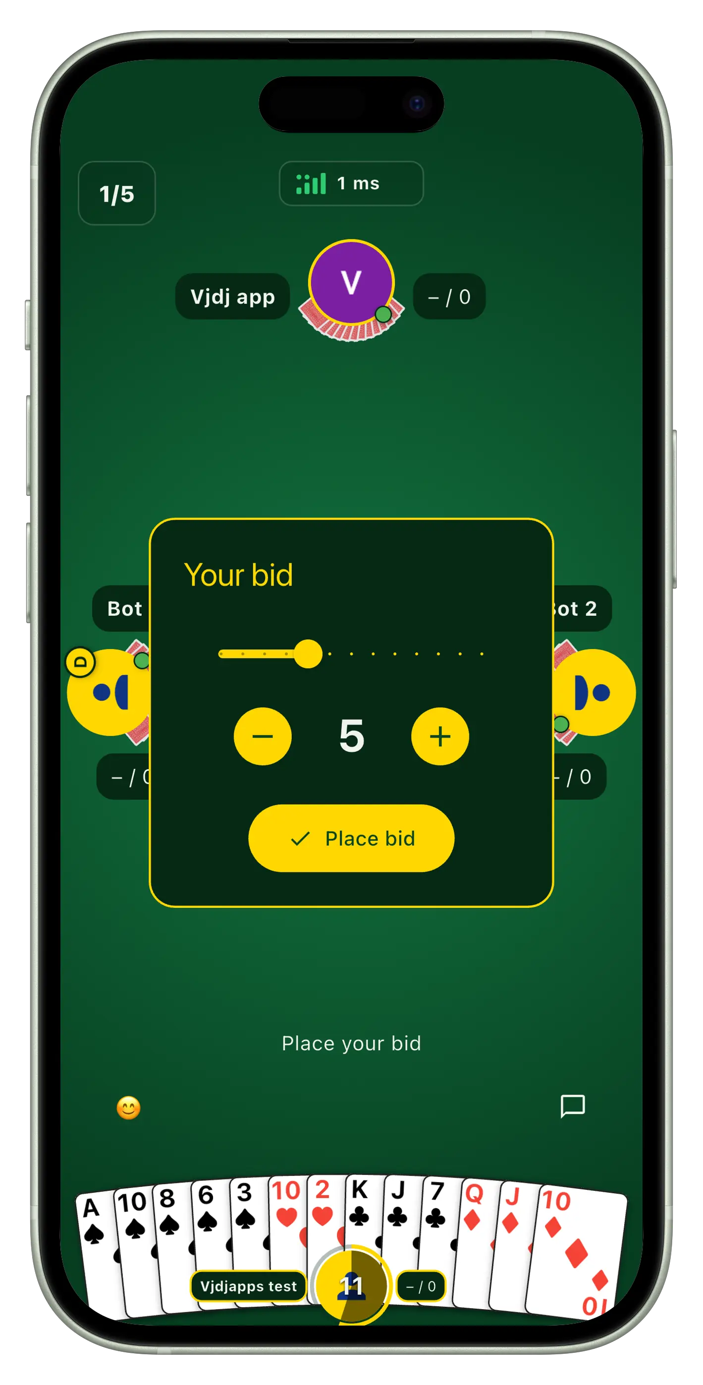 Placing a bid during a Callbreak round