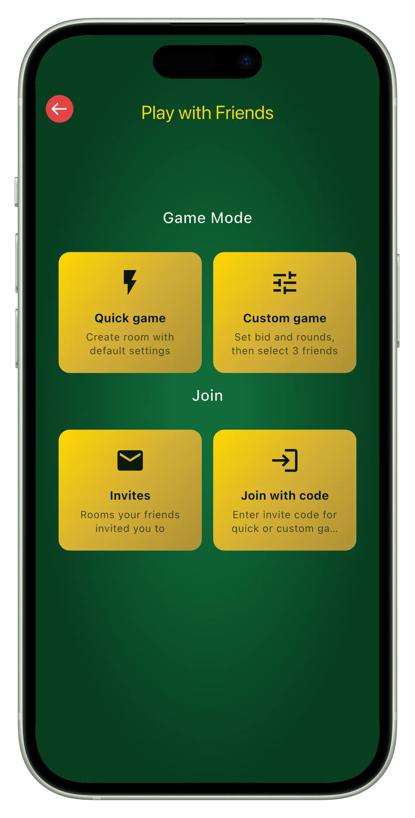 Play with Friends game modes screen